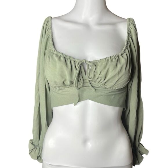 Parallel Lines Elegant Sage Green Women's Cropped Top Size 8 - Picture 3 of 4